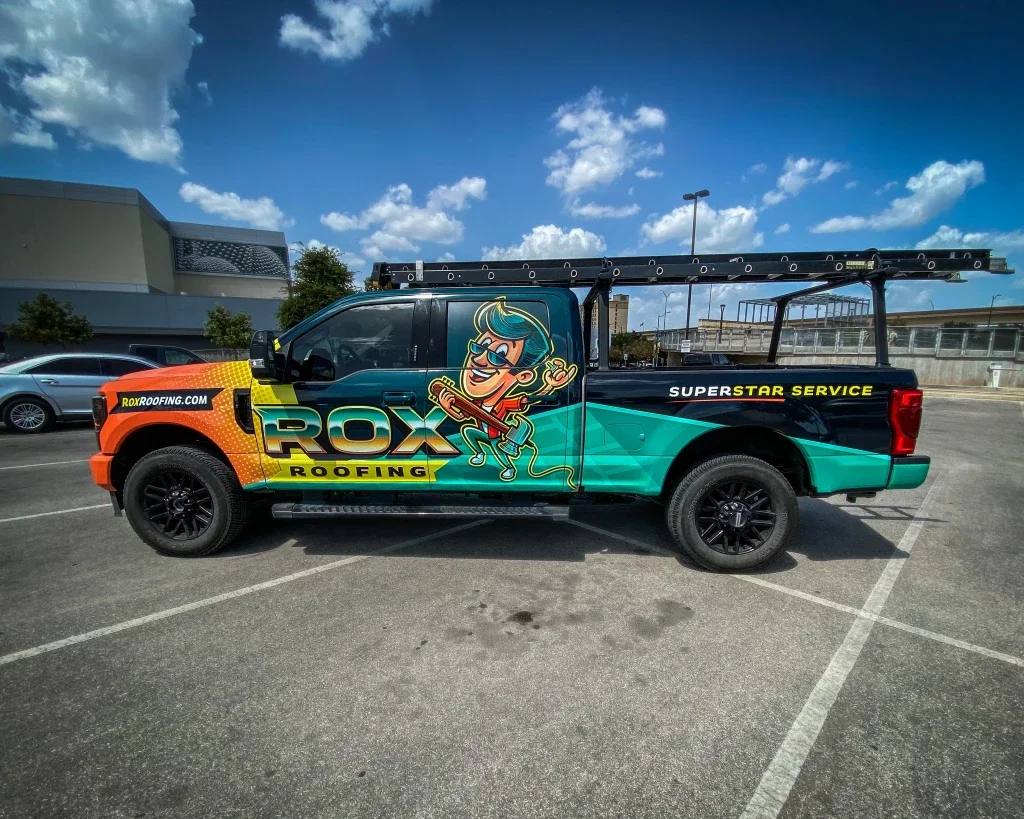 Ford F-150 featuring a professional commercial wrap designed and installed in San Antonio